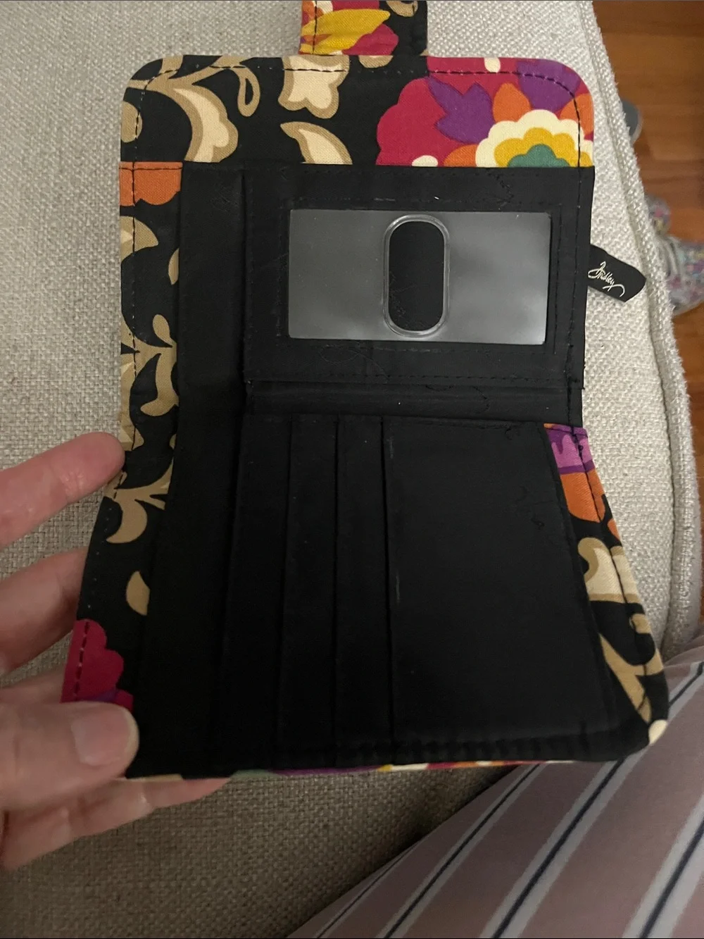 Vera Bradley Black Quilted Floral Snap Wallet with Multicolor Accents - Picture 2 of 5